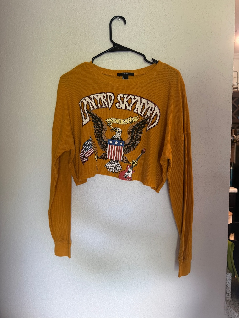 Forever 21 Mustard Yellow Lynyrd Skynyrd Cropped Crewneck Sweater